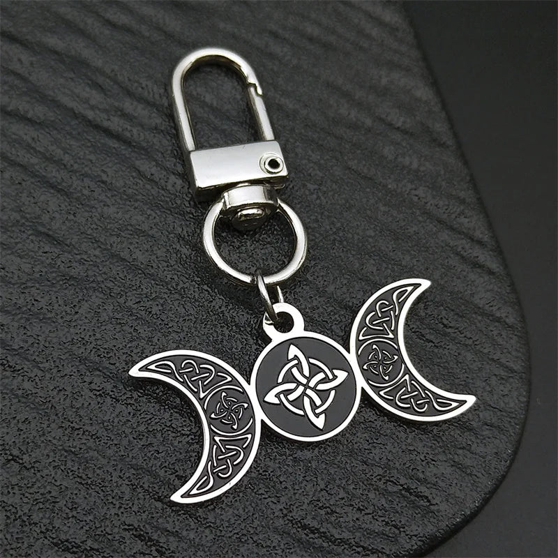 Viking Steel Ring Wiccan Triple Moon Goddess Key