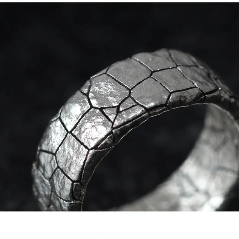 Trendy Cracked Stone Pattern Ring For Men Jewelry Popular 925 Silver Ring Retro Male Party Accessories