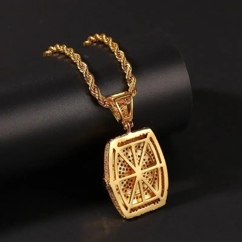 Zircon Watch Shape Pendant Necklace — Zinc Alloy