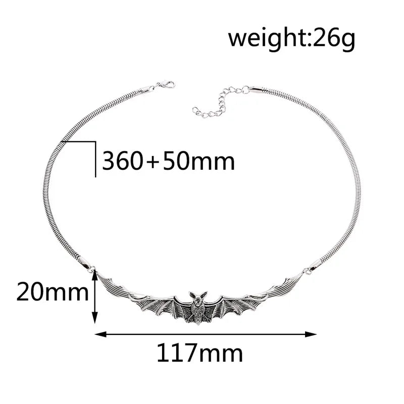Gothic Silver Plated Bat Chocker Necklace Vampire Bat Pendant Necklace Dark Style Choker Bat Jewelry Gift Women Girls