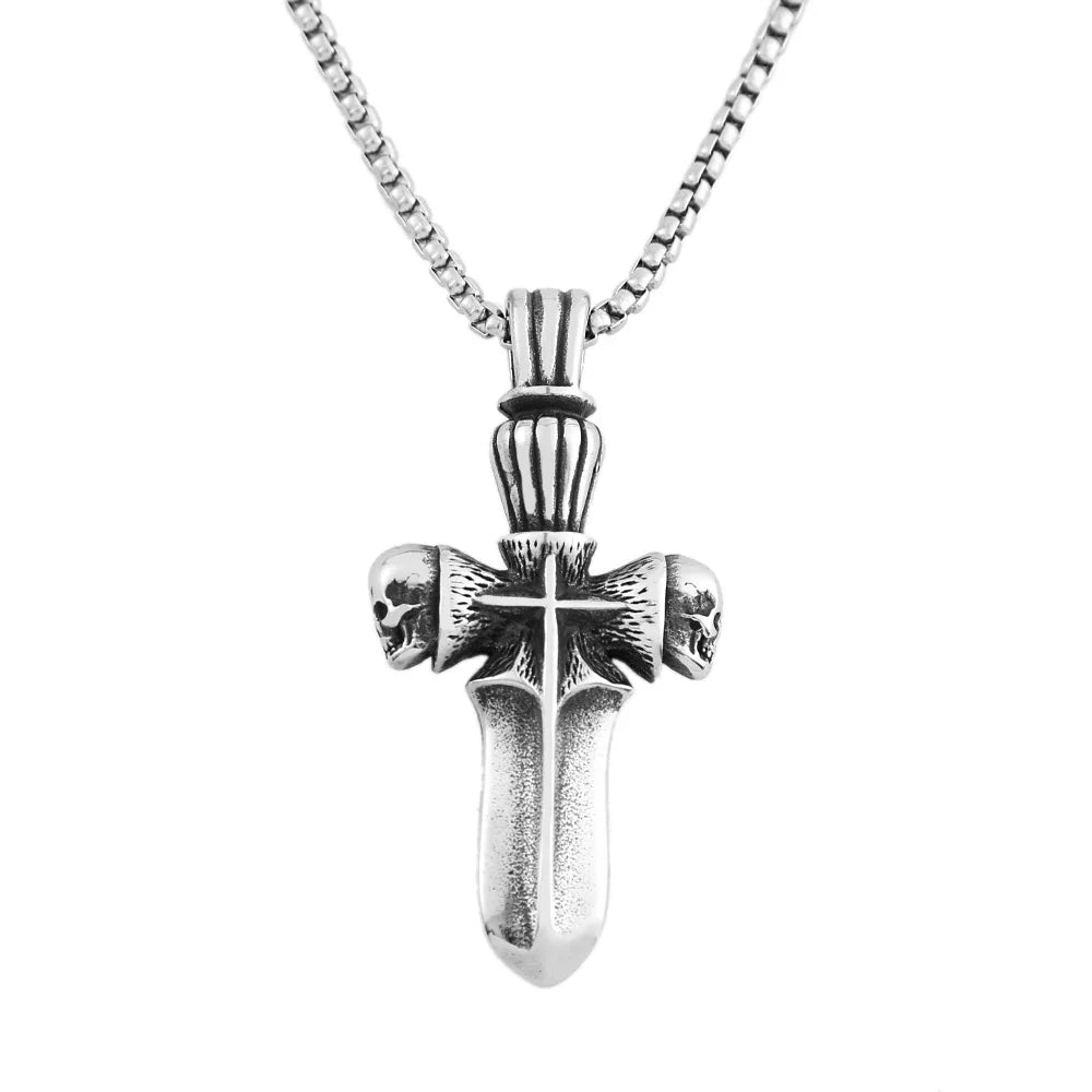 Skull Sword Steel Pendant Punk 316L Rider