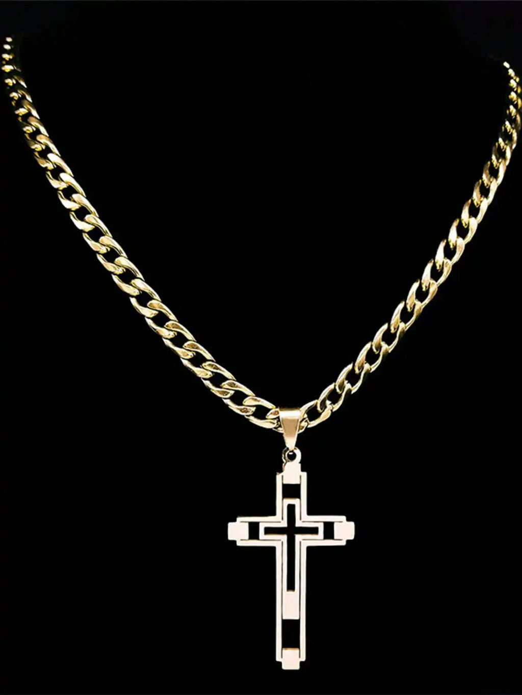 2025 Hip Hop Cross Stainless Steel Chain Necklace, Gold Long Pendant Necklace, Unisex