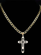 2025 Hip Hop Cross Stainless Steel Chain Necklace, Gold Long Pendant Necklace, Unisex