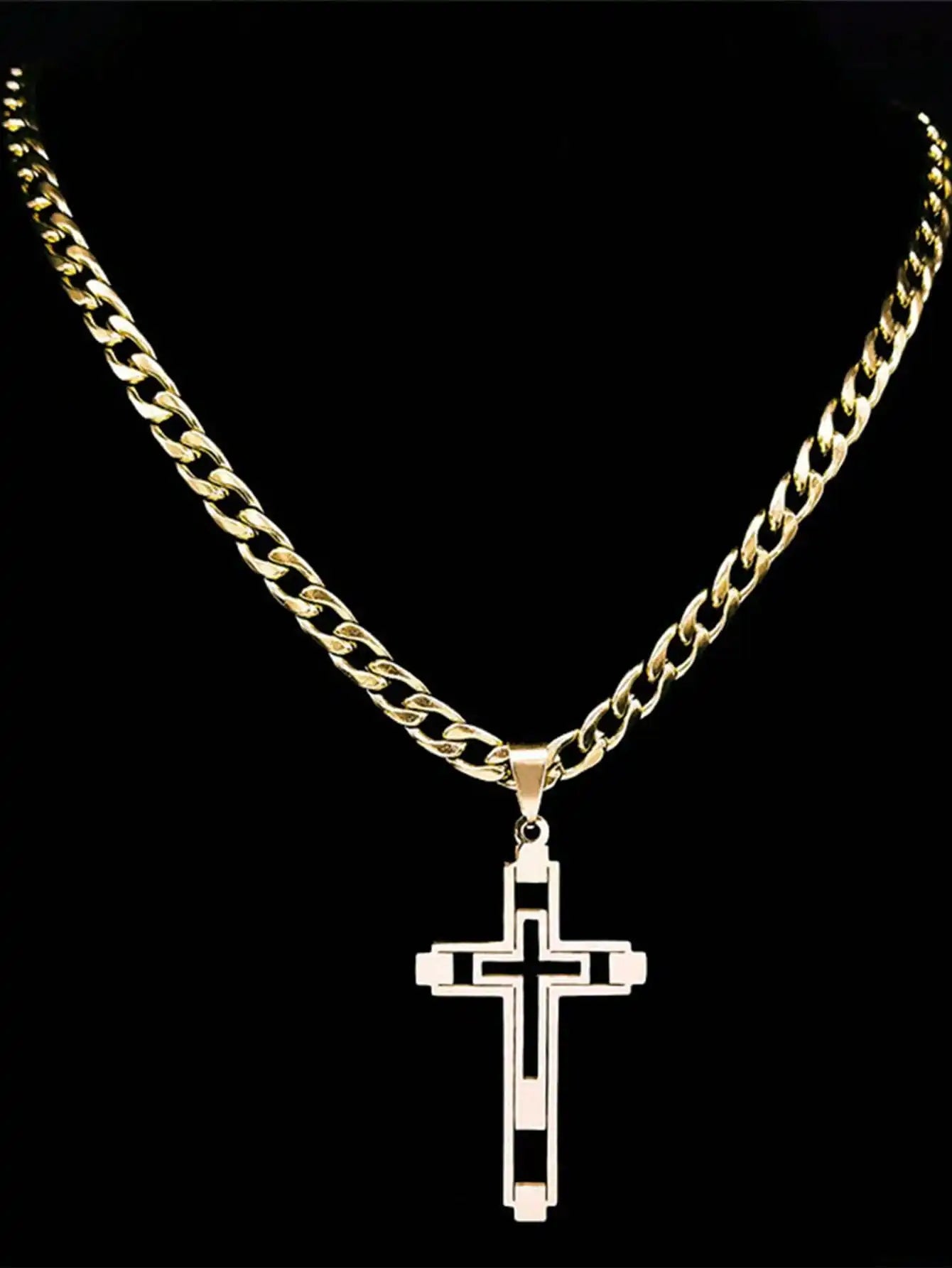 2025 Hip Hop Cross Stainless Steel Chain Necklace, Gold Long Pendant Necklace, Unisex