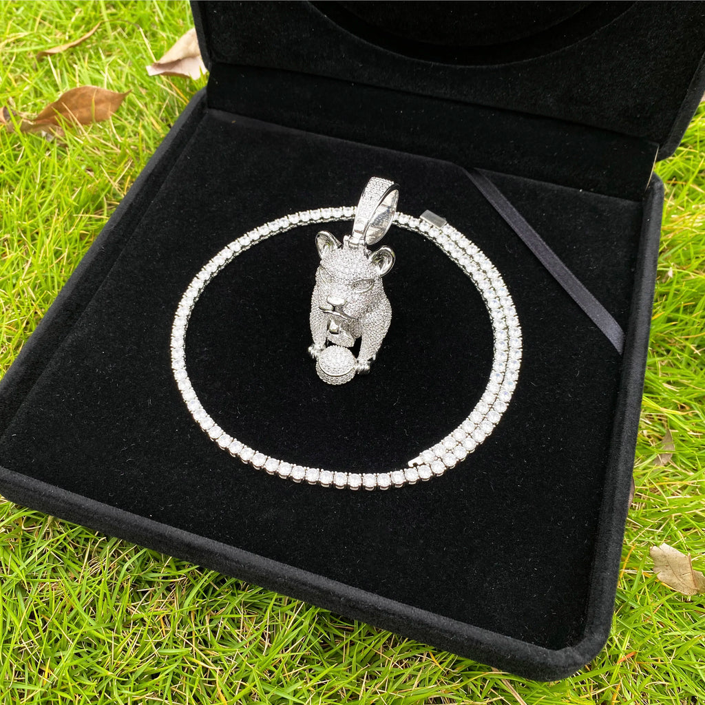 Aokaishen Iced Out Dog Necklace Pendant for Men Micro Pave Charms Cubic Zirconia Real Copper Hip Hop Jewelry