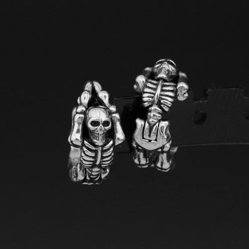 1 Pair Gothic Skull Small Hoop Earrings for Men/Women Stainless Steel Retro Dressed Ear Buckle Hip Hop Rock Ear Jewelry