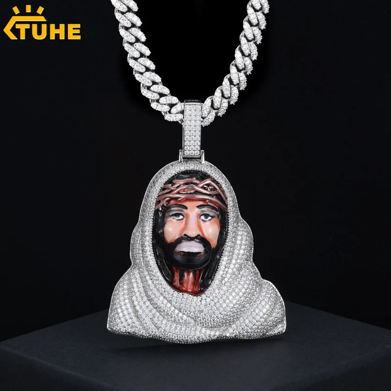 TUHE Copper Zircon Hip Hop Jewelry Jesus Pendant Brass 18k Plated 5A CZ Covered with Diamonds Men's Christmas Gift