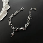 Hip Hop Black Crystal Bracelet Simple Cuban Chain Silver Color Stainless Steel Men Bracelet Retro Jewelry Trendy