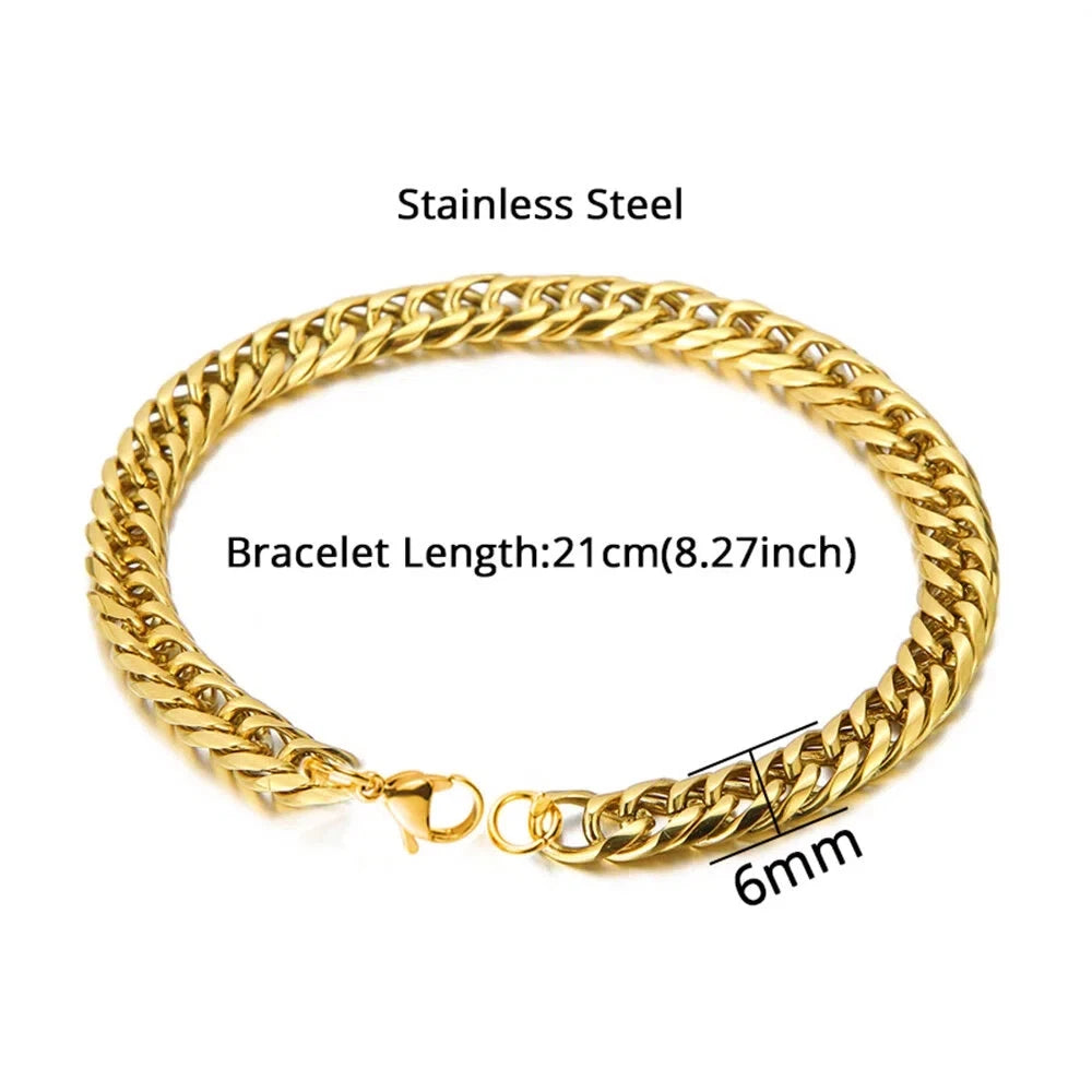 HIGH POLISH Gold Silver Color Cuban Chain Bracelets for Men,Women Stainless Steel Chain Wristband,Causal Simple Jewelry