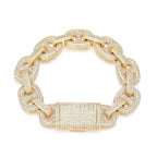 Iced Out Cuban Bracelet Stainless Steel Pig Nose