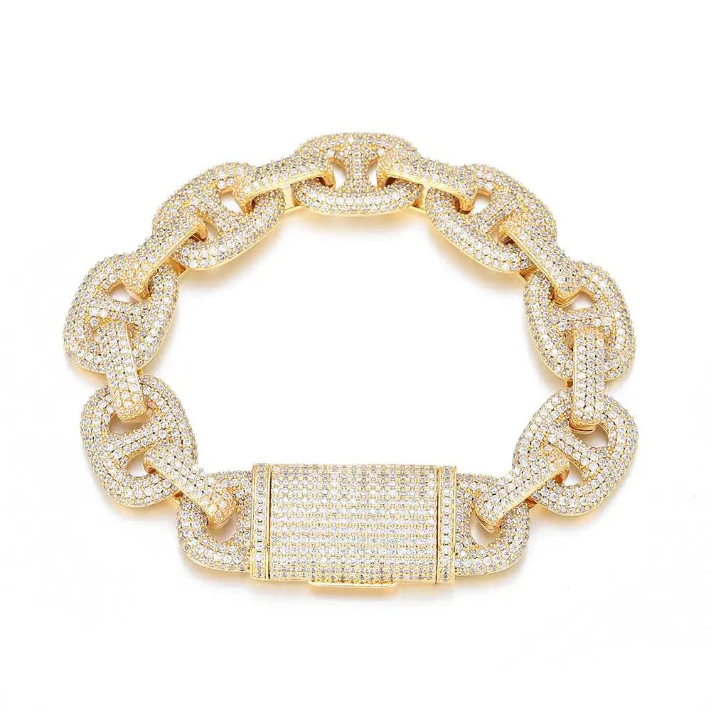 Iced Out Cuban Bracelet Stainless Steel Pig Nose
