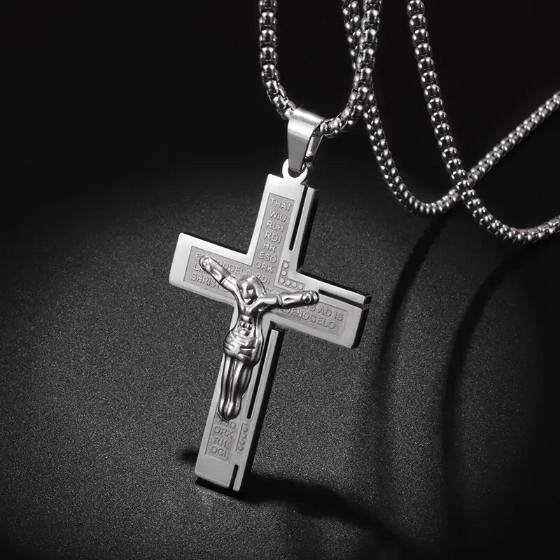 Vintage Christian Ice Crystal Jesus Head Pendant Necklace for Men and Women Cross Catholic Amulet Jewelry