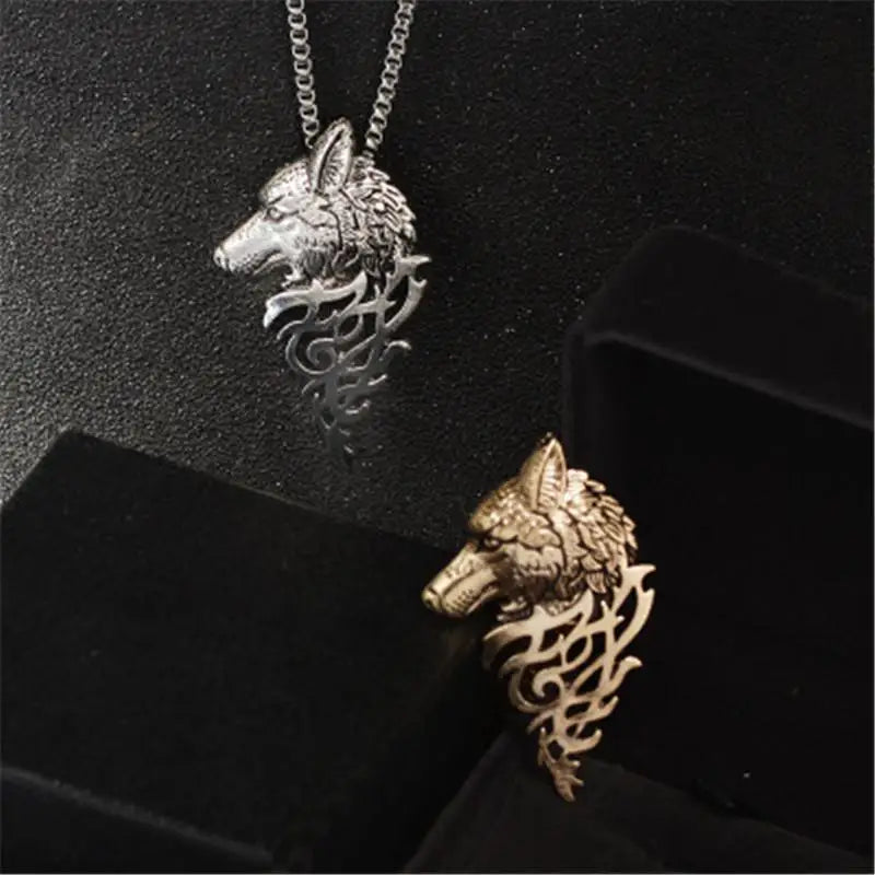 Vintage Men Wolf Head Pendant Necklace Sweater Cosplay Jewelry