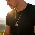 Men's Silver Color Geometric Pendant Necklace, Non Fading Stainless Steel Compass Necklace with Chain, Stylish Jewelry Gifts