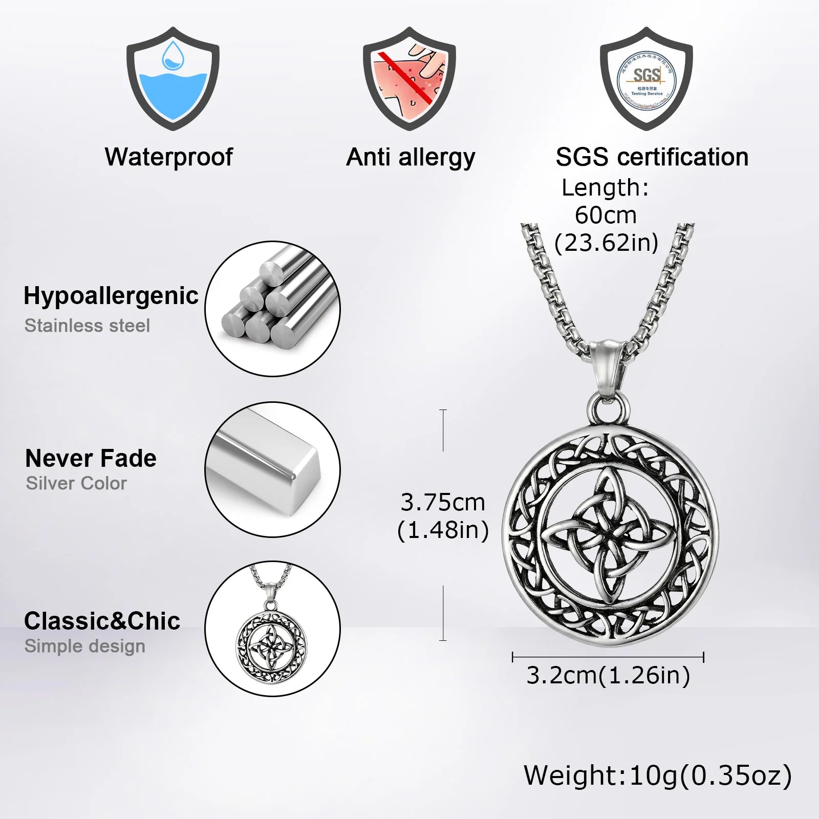 Celtic Knot Round Pendant Necklace — Stainless Steel