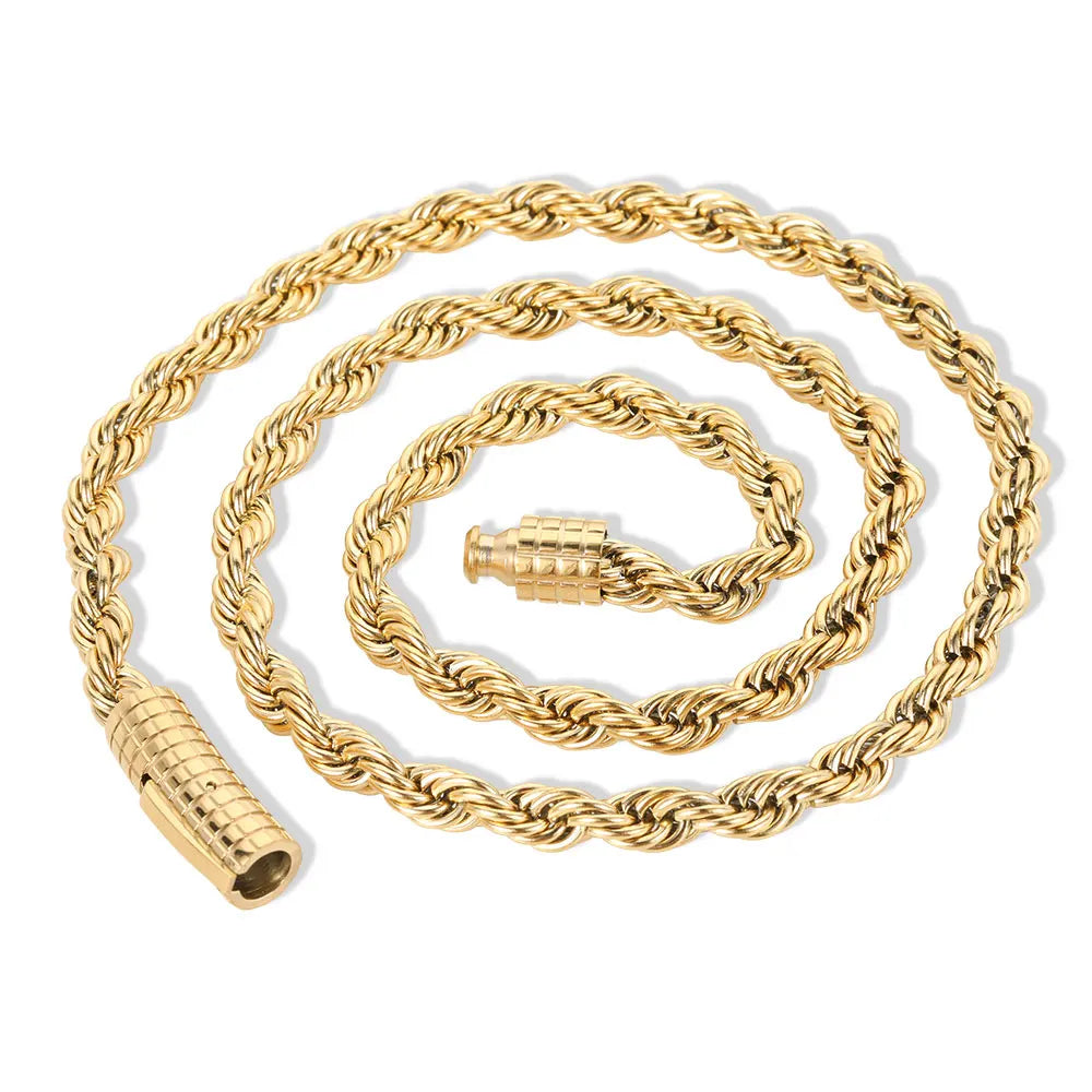 6mm Rope Chain Necklace Stainless Steel Never Fade Waterproof Choker Men Women Jewelry Gold Color Chains Gift