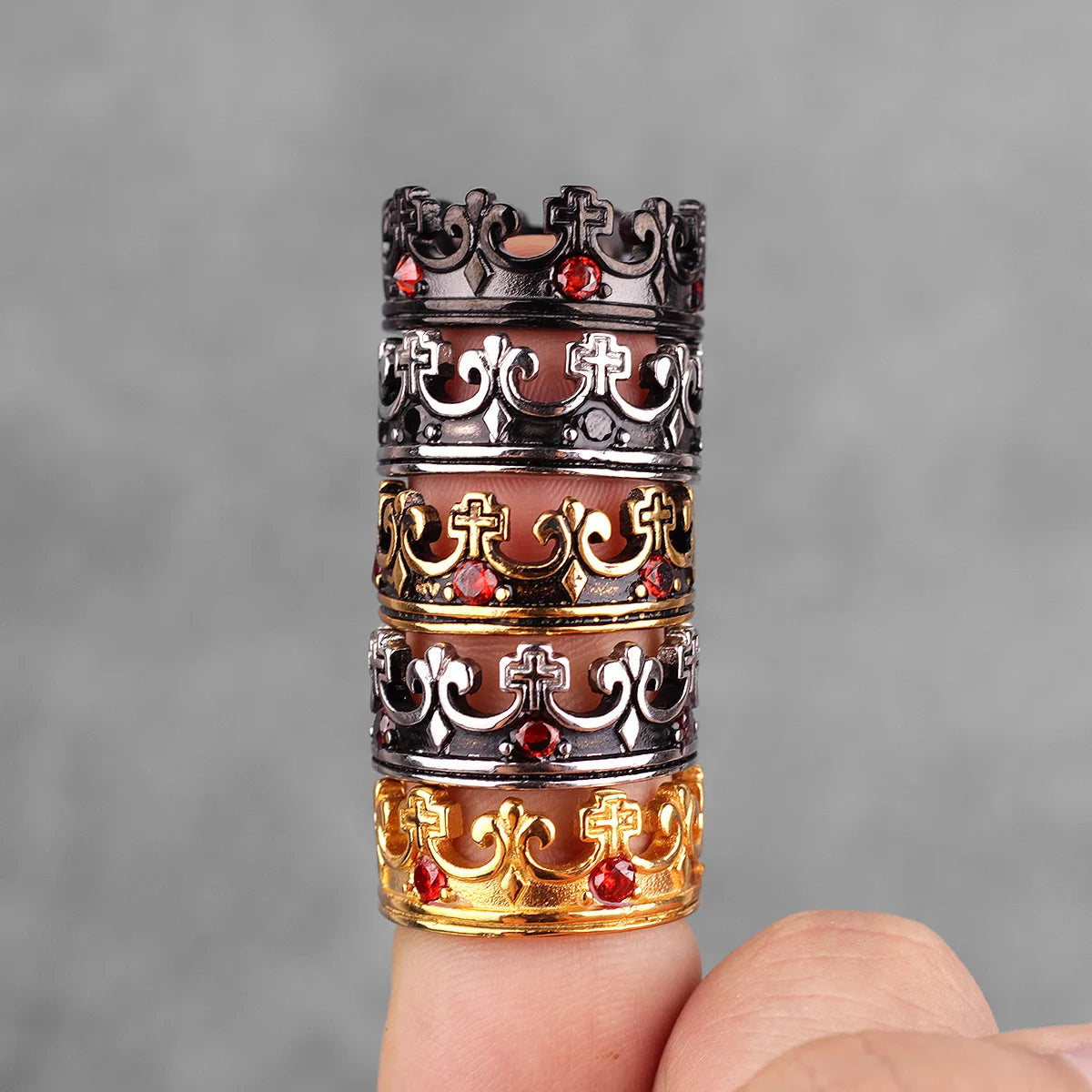 Royal Crown Ring with Red Rhinestones — Stainless Steel