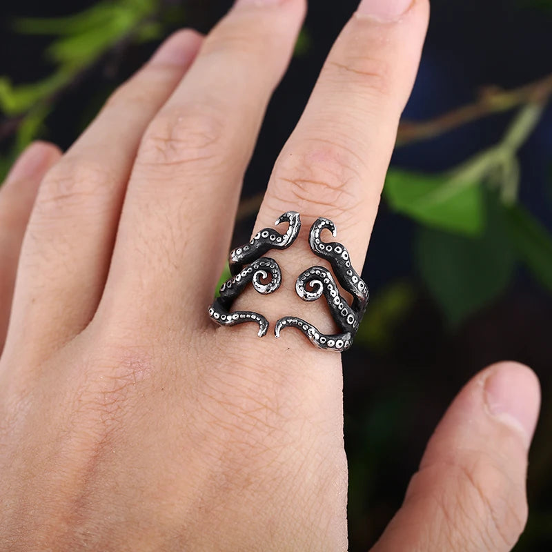 Dropshipping Christmas Charm Halloween Octopus Punk Stainless Steel Seaman Rings Men Anel Puck Jewelry Gift for Sailor