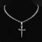 Vintage Nail Spike Cross Pendant Necklace — Stainless Steel