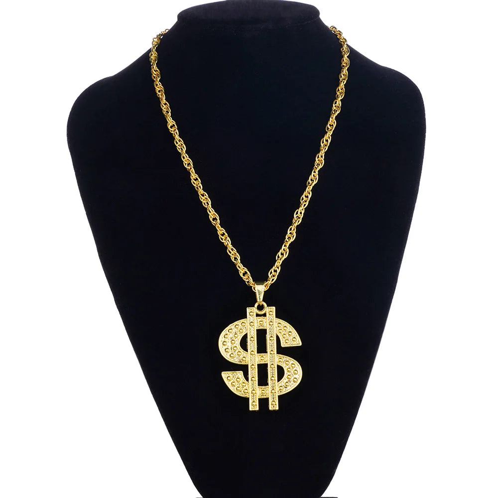 Fashion 18K Golden Plated Hip Hop Rock Necklace Stainless Steel US Dollar Money Sign Pendant Necklace Mens Women
