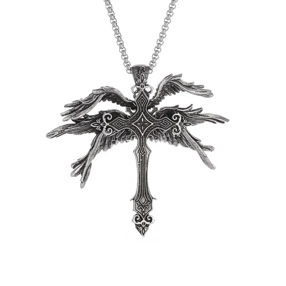 Jesus Wings Cross Pendant Necklace