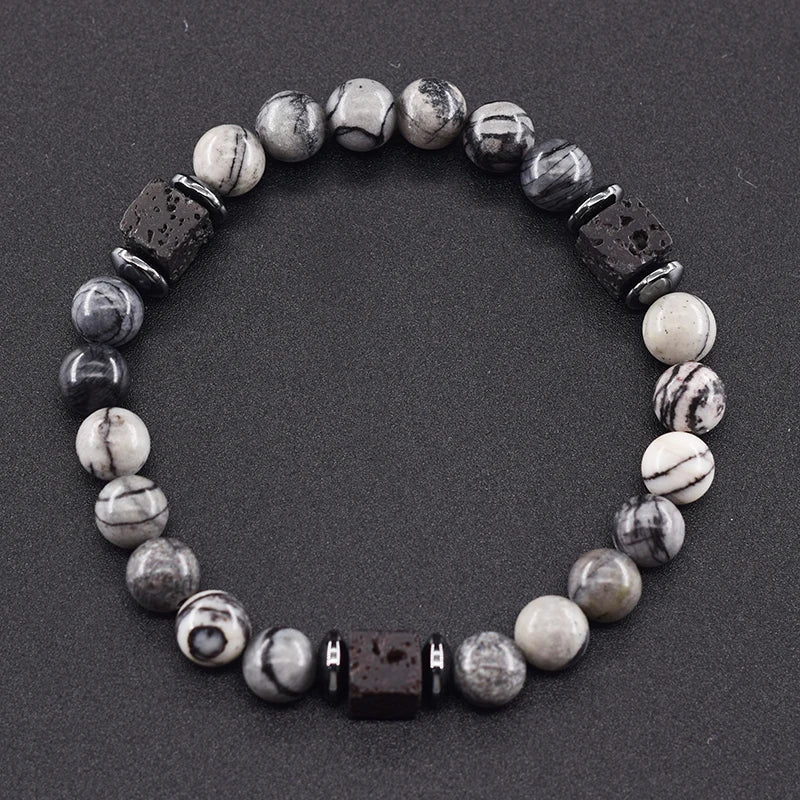 Retro Black Block Volcanic Bracelets Men Women Frosted Onyx Lava Beads Jewelry Yoga Meditation Birthday Gift Wholesales