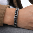 Vintage Men's Chunky Chain Bracelets,8/10/12mm Retro Grey Stainless Steel Cuban Chain Wristband,Rock Punk Classic