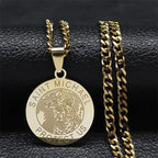 SAINT MICHAEL PROTECT US Archangel Stainless Steel Saint Michael Necklace Men/Women Gold Color Pendant Necklace Jewelry N3032S05