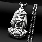 Egyptian Pharaoh Head Pendant Necklace — Gold-Tone Steel