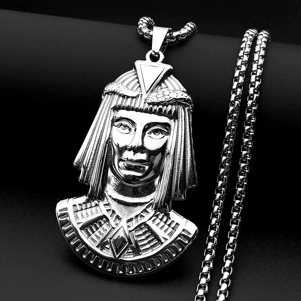 Egyptian Pharaoh Head Pendant Necklace — Gold-Tone Steel