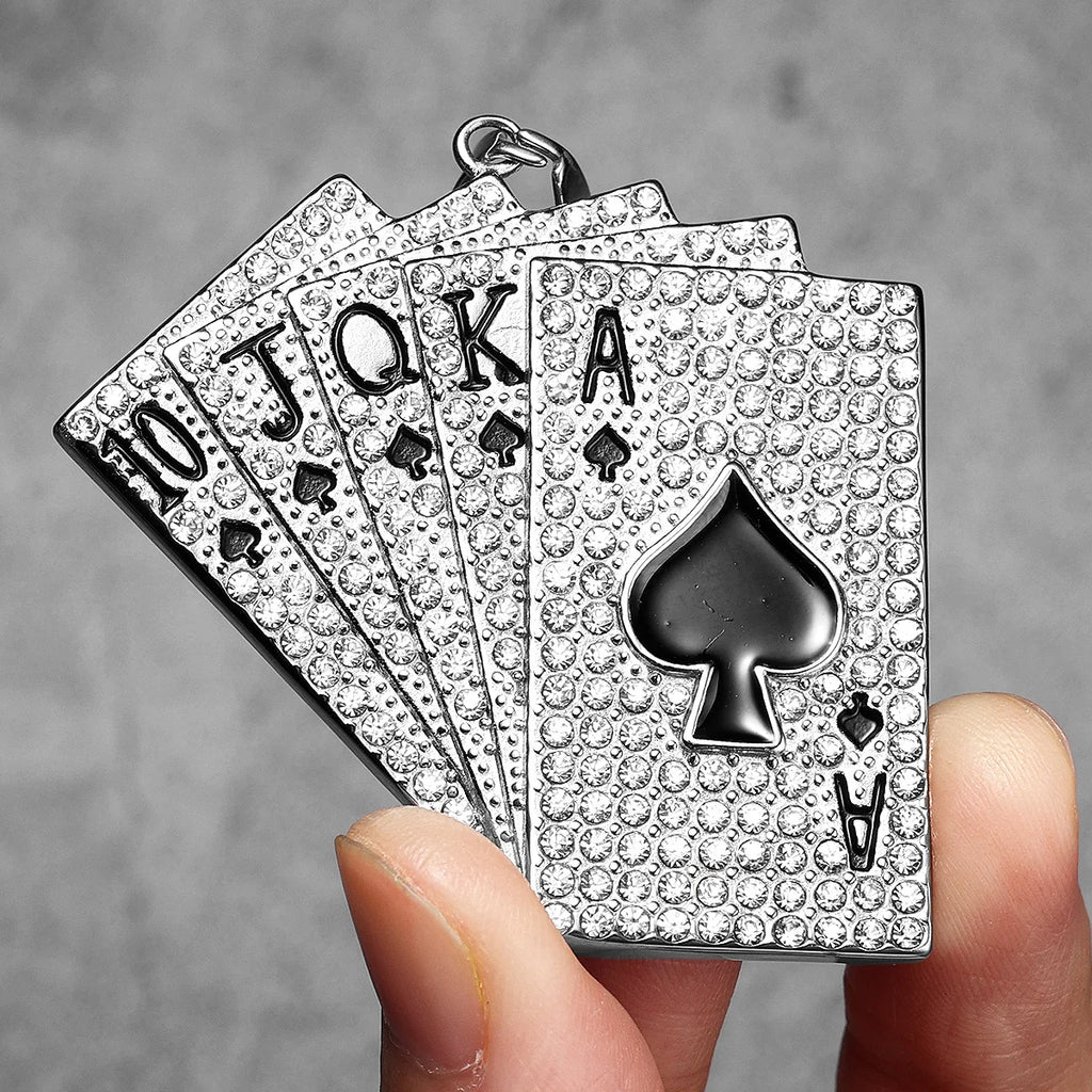 Royal Flush Poker Card Pendant Necklace — Stainless Steel