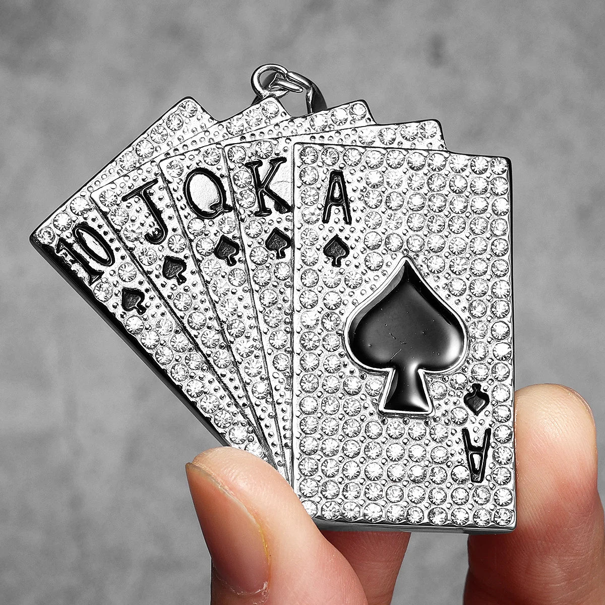 Royal Flush Poker Card Pendant Necklace — Stainless Steel