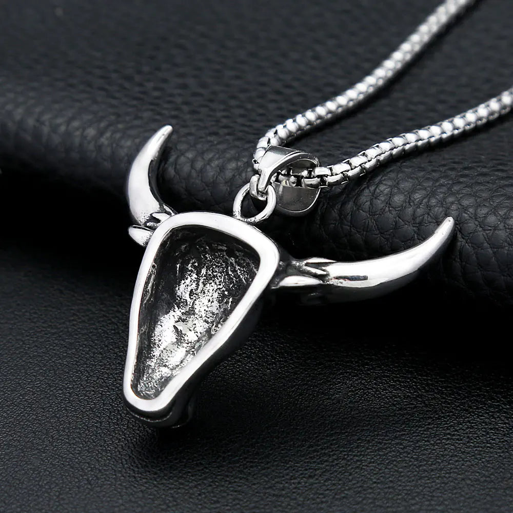 Vintage 316L Stainless Steel Bull Head Pendant Necklace For Men Women Hip Hop Fashion Animal Punk Jewelry Amulet Gifts