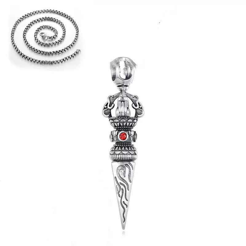 Retro Subduing Demon Pestle Pendant Necklace Male Jewelry Tide Amulet Silver Chain Necklace For Men Personality