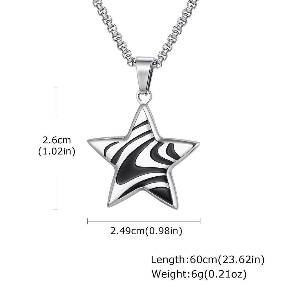 Stylish Black Drip Oil Geometric Necklace for Men,Stainless Steel Triangle Pentagram Square Pendant,New Jewelry Gift