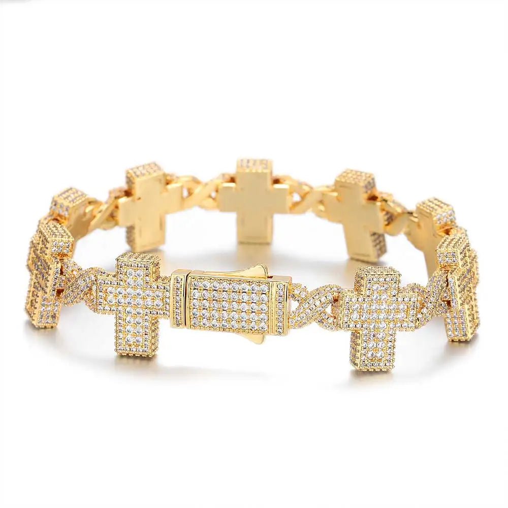 Iced Out Cross Infinity Bracelet CZ Cuban