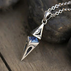 Vnox Stylish Blue Stone Necklaces for Men, Stainless Steel Cube Geometric Pendant Collar Jewelry, Birthday Party Gifts for Him