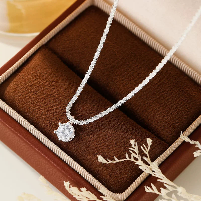 6 Prong CZ Sparkling Chain Necklace — Silver-Tone