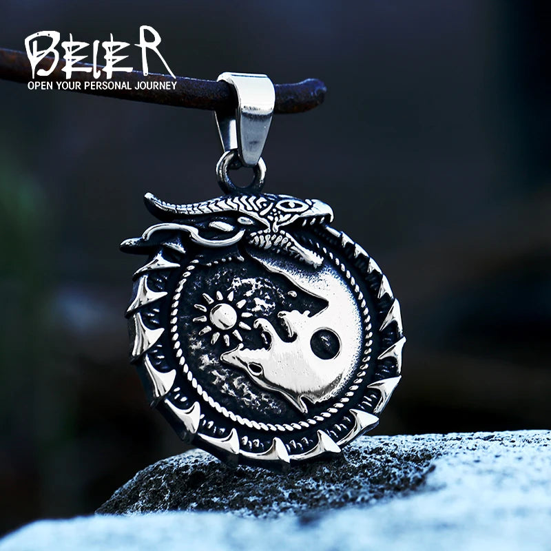 Viking Dragon Stainless Steel Pendant Necklace