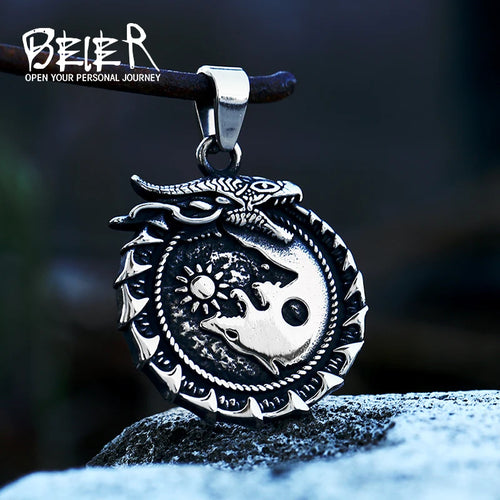 Viking Dragon Stainless Steel Pendant Necklace