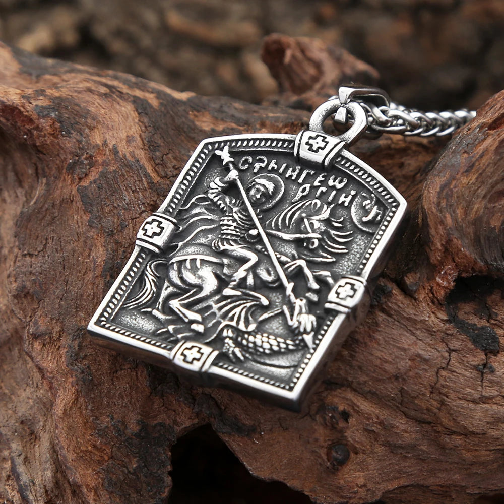 Horse Steel Pendant Vintage Stgeorge Warrior Shield