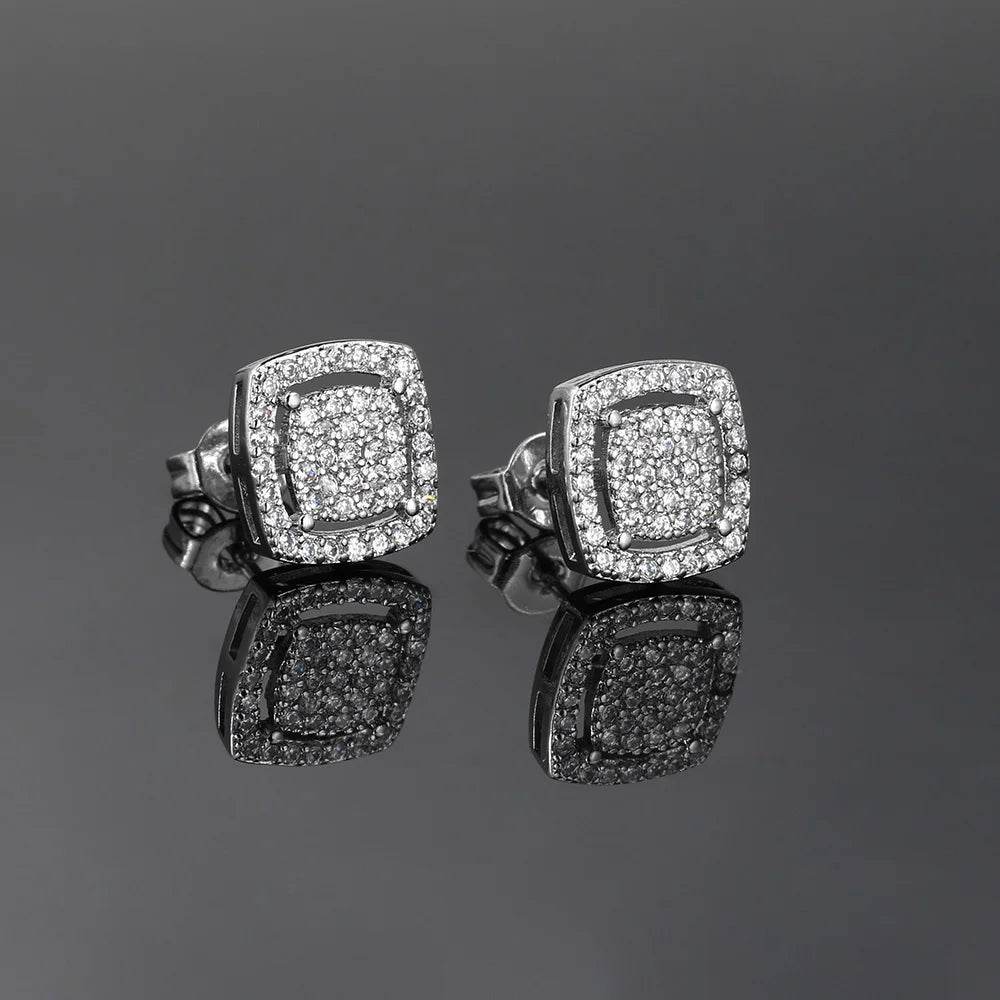 Iced Out Square Zirconia Stud Earrings CZ