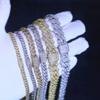Drop Shipping 6/8/14mm Width Iced Out Cubic Zirconia Cuban Chain 1-2 Row Miami Cuban Link Necklace for Rapper Hip Hop Jewelry