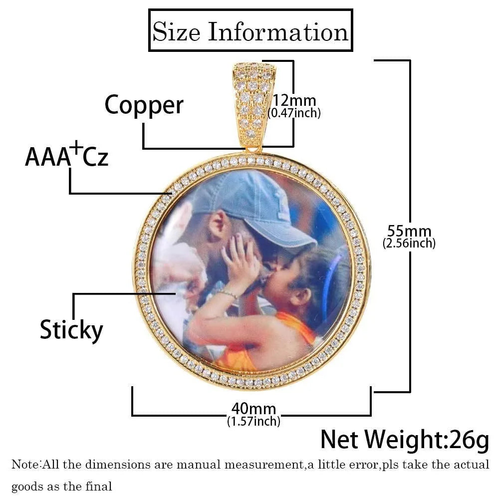 Iced Out Photo Pendant Necklace Stainless Steel