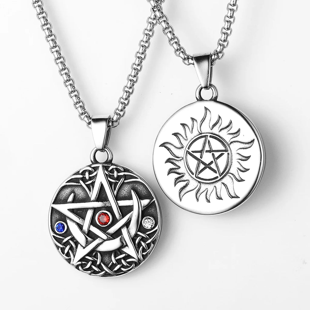 Star Moon Pendant Necklace Stainless Steel Vintage