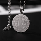 Vintage Coin Catholic Priest Saint Benedict Exorcism Pendant Necklace Jesus Round Pendant Chain for Men's Jewelry 2026