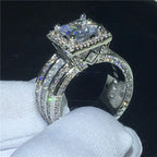 Shiny Halo Ring Inlaid Square Cut Shiny Zircon Elegant Wedding Engagement Promise Ring For Women & Girls Valentine's Day Jewelry