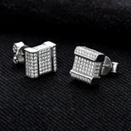 Iced Out Square Stud Earrings — 925 Silver