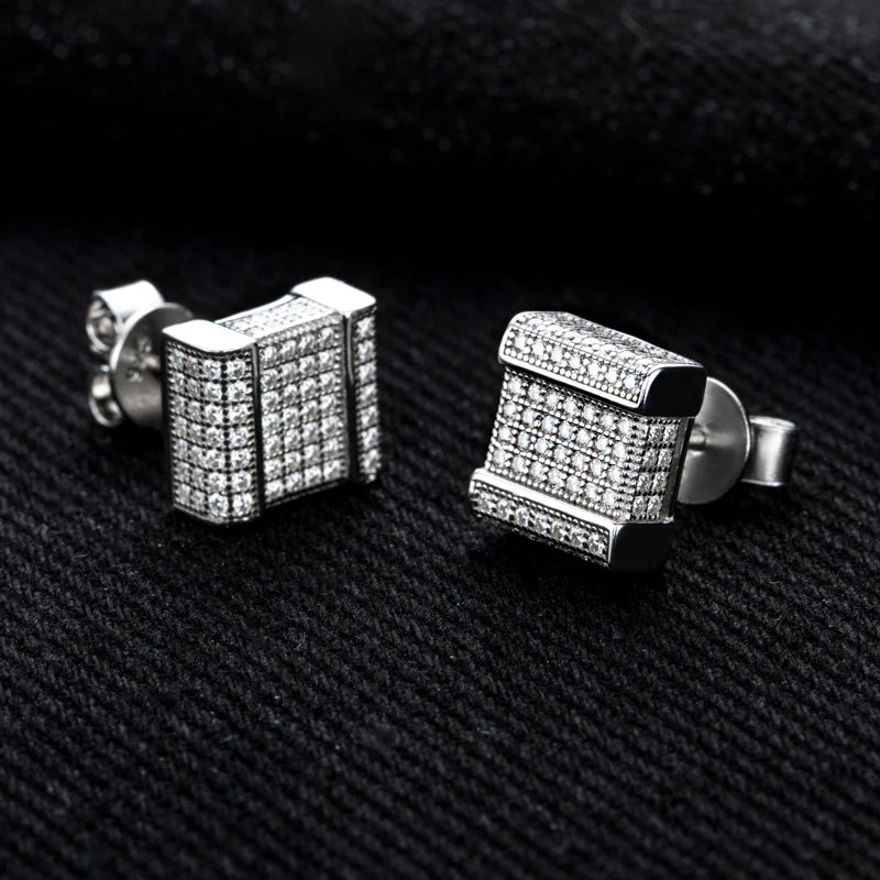 Iced Out Square Stud Earrings — 925 Silver