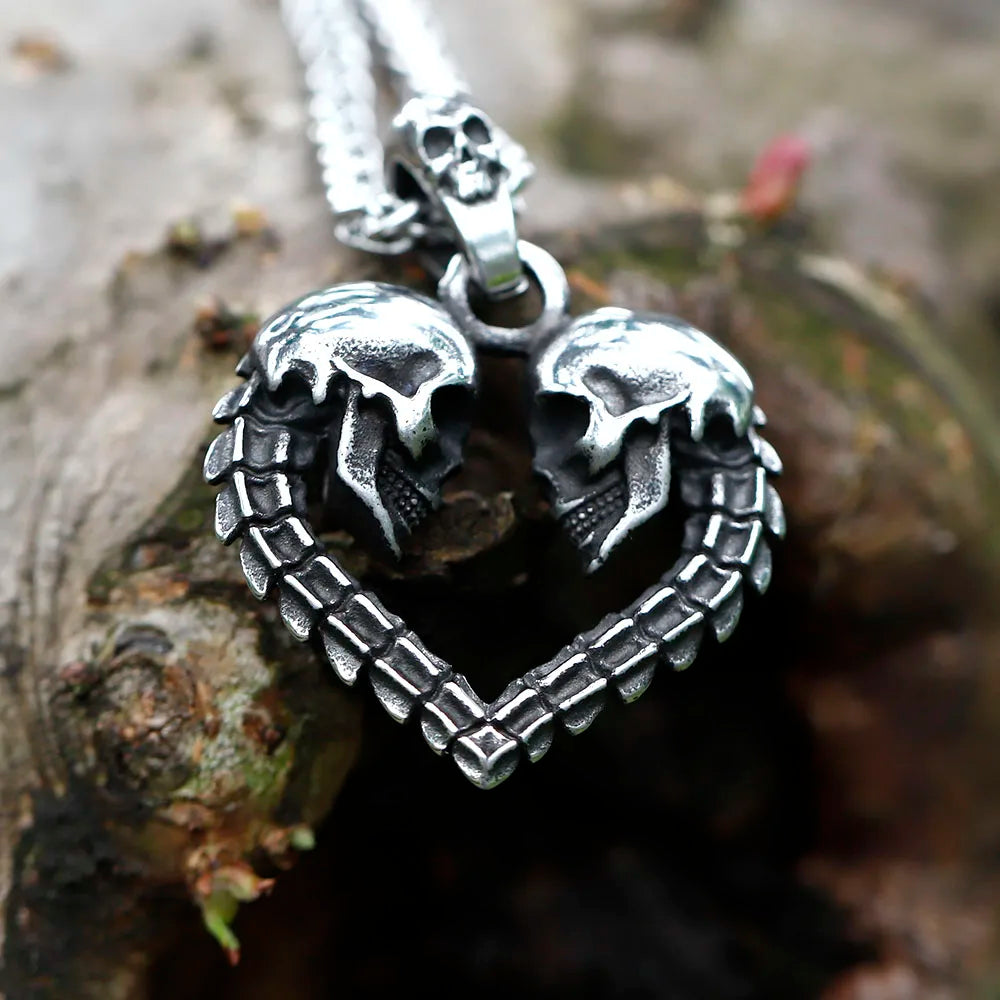 Gothic Love Skeleton Stainless Steel Pendant Necklace